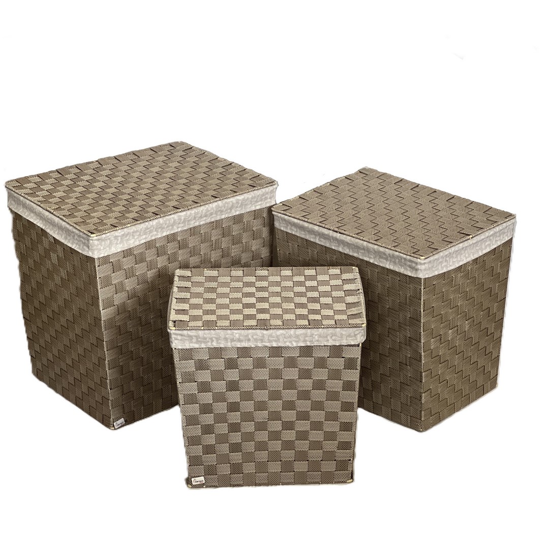 سبد رخت پارچه‌دار سه سایز رنگ کرم مناسب اتاق خواب